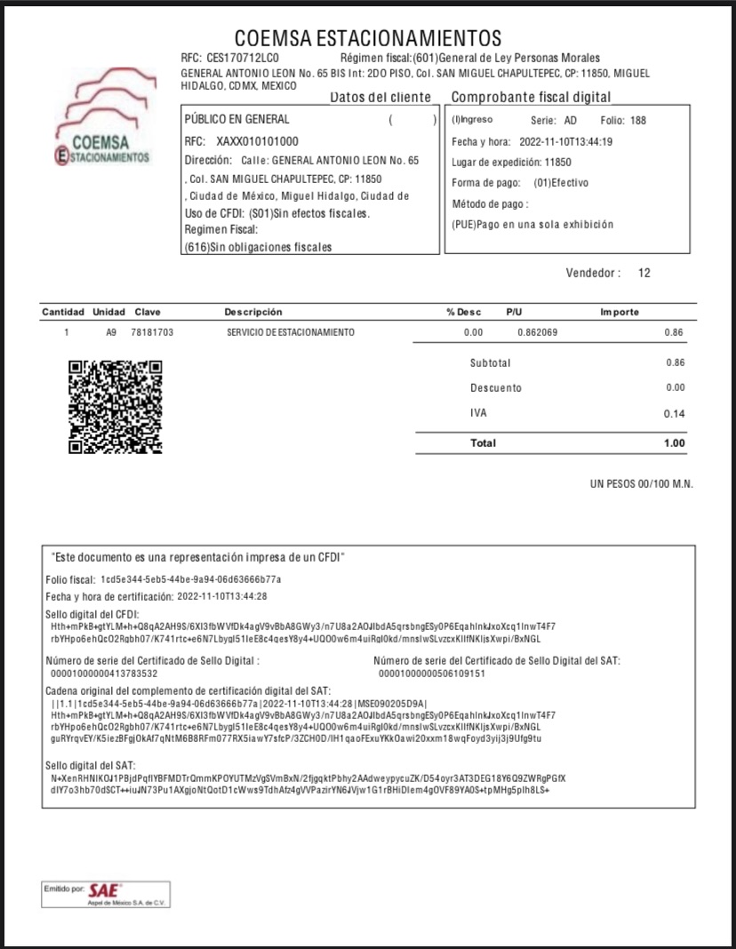 Ejemplo de Facturación COEMSA